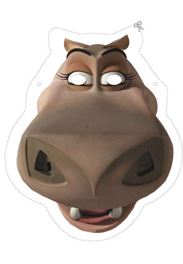 çocuklar için hazır kağıttan Su Aygırı maskesi şablonu